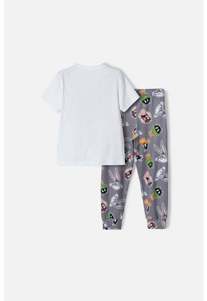 Pijama De Los Looney Tunes Blanca Y Gris Manga Corta Para Niño 2T A 5T 2T