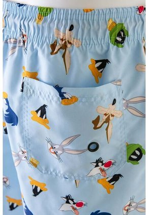 Pantaloneta De Baño De Los Looney Tunes Con Cordón Azul Claro Para Hombre ( Te Recomendamos Comprar Una Talla Menor A La Habitual) S