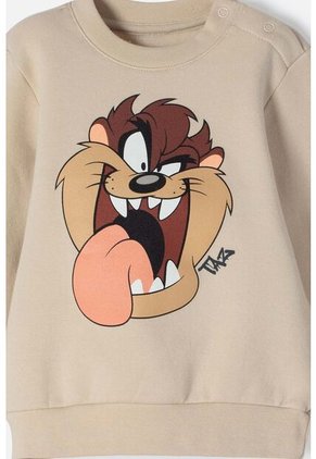 Buzo De Los Looney Tunes Caqui Estampado En Frente Para Bebé Niño 6-9