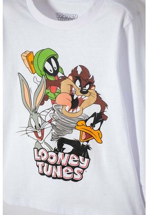 Pijama De Los Looney Tunes Blanca Y Gris Manga Larga Para Niño 2T A 5T 4T