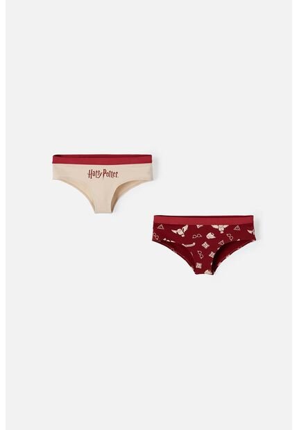 Pack X2 Panties De Harry Potter Vinotinto Y Caqui Para Mujer M