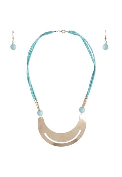Set Collar y Aretes WOW Agua Marina-Dorado