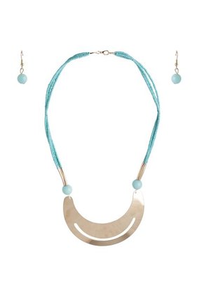 Set Collar y Aretes WOW Agua Marina-Dorado