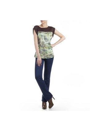 Blusa Xuss Café-Verde-Animal Print