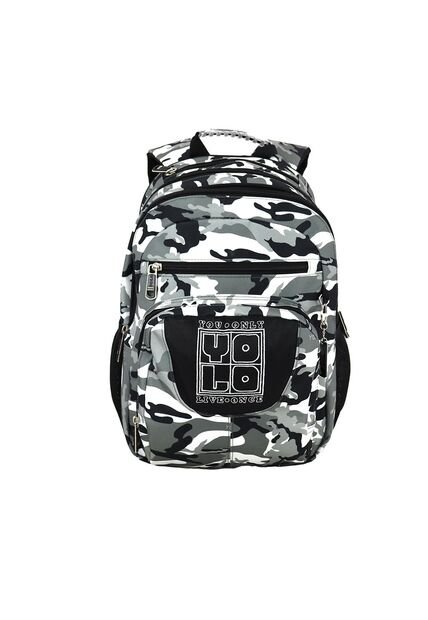 Morral Yolo Escolar Niño Negro Gris Estampado
