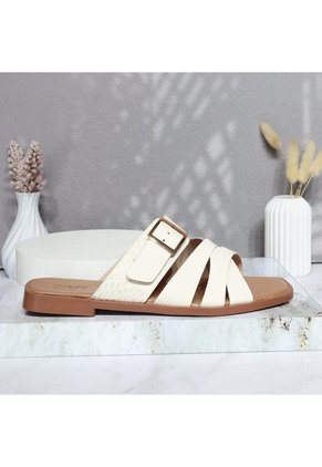 Sandalia Plana Para Mujer 25C38-Z19 MARFIL CUERO ZAVATTY