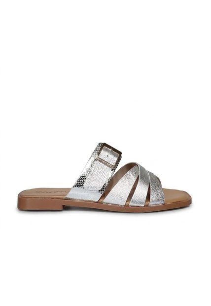 Sandalia Plana Para Mujer 25C38-Z19 PLATEADO CUERO ZAVATTY