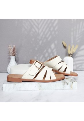 Sandalia Plana Para Mujer 25C38-Z19 MARFIL CUERO ZAVATTY