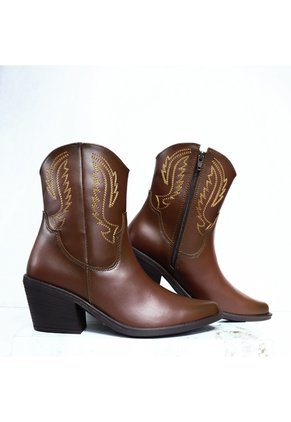 Bota Texana Corta Para Mujer 2581-Z22 CAFE ZAVATTY