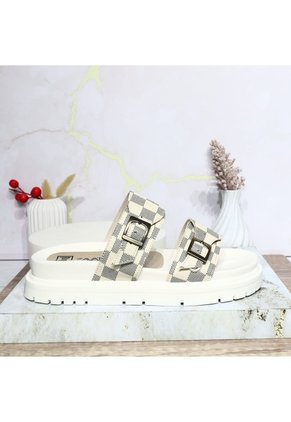 Sandalia Plana Para Mujer H-CAMILA CUADROS BEIGE ZAVATTY