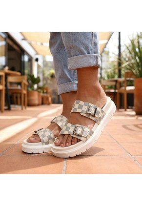 Sandalia Plana Para Mujer H-CAMILA CUADROS BEIGE ZAVATTY