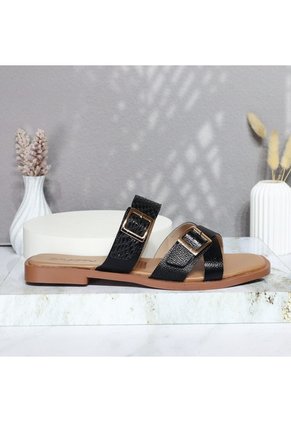 Sandalia Plana Para Mujer 25C36-Z19 NEGRO CUERO ZAVATTY